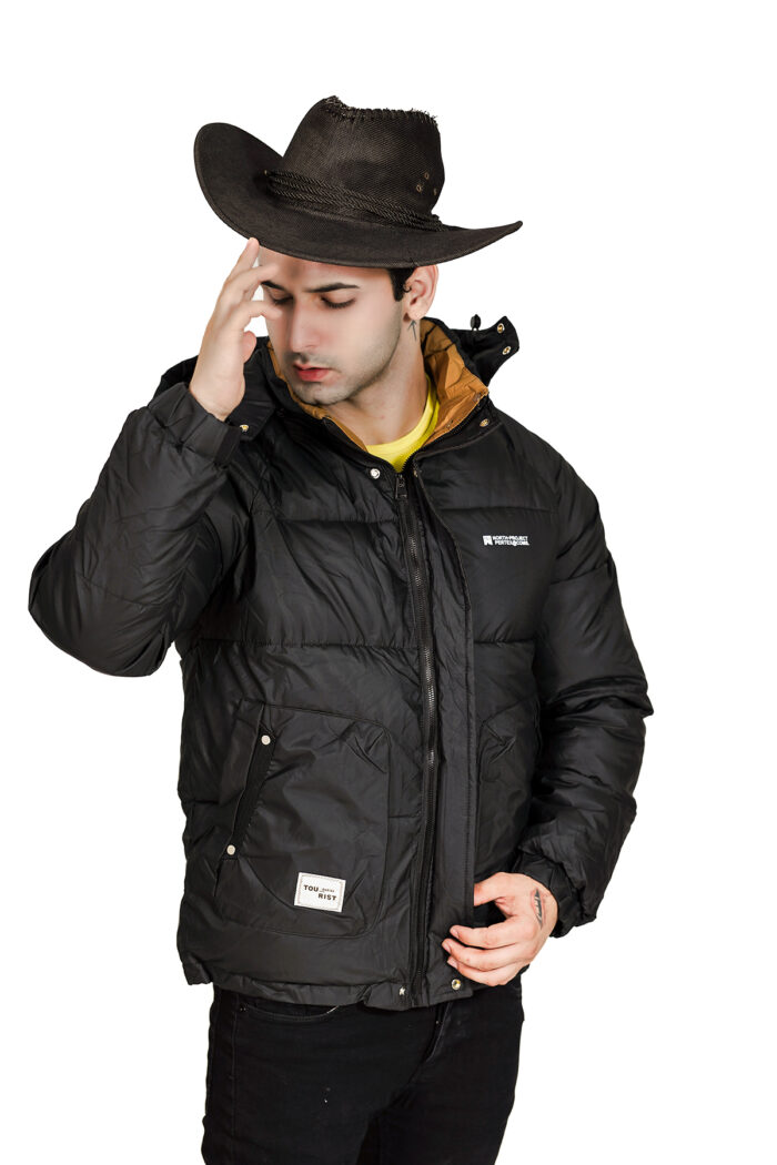 Self Block Pattern Padded Hooded Imported Puffer Jacket - Image 3