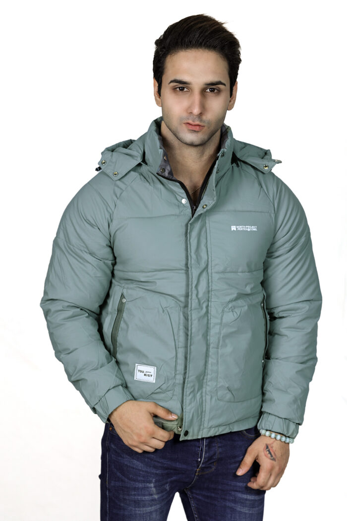 Self Block Pattern Padded Hooded Imported Puffer Jacket