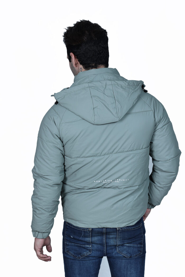 Self Block Pattern Padded Hooded Imported Puffer Jacket - Image 2